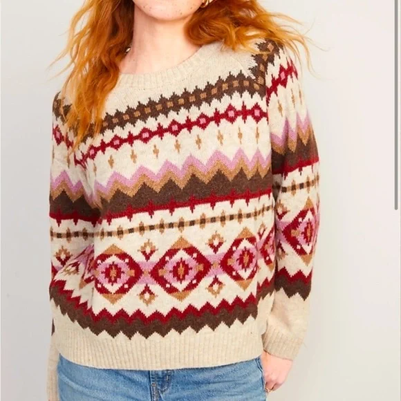 NWT Fair Isle Cozy Shaker-Stitch Pullover Sweater